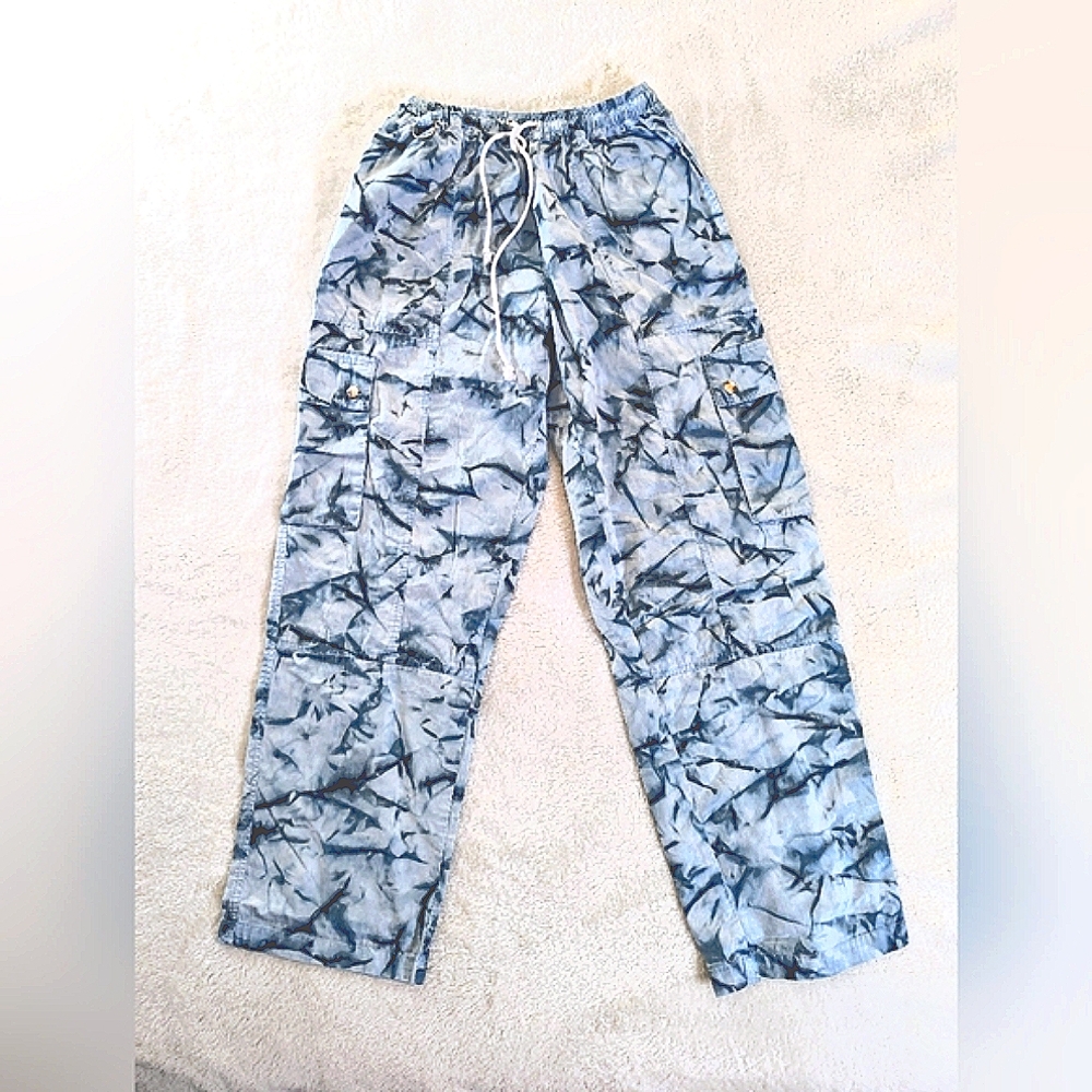 Cute Mistake Women's Cargo Pants Size Med Tie Dye Blue Drawstring